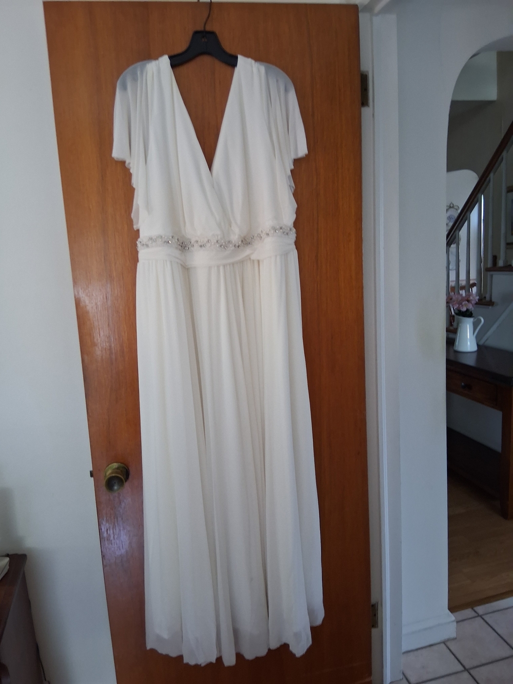 Torrid Cream V-Neck Beaded Waist Maxi Dress